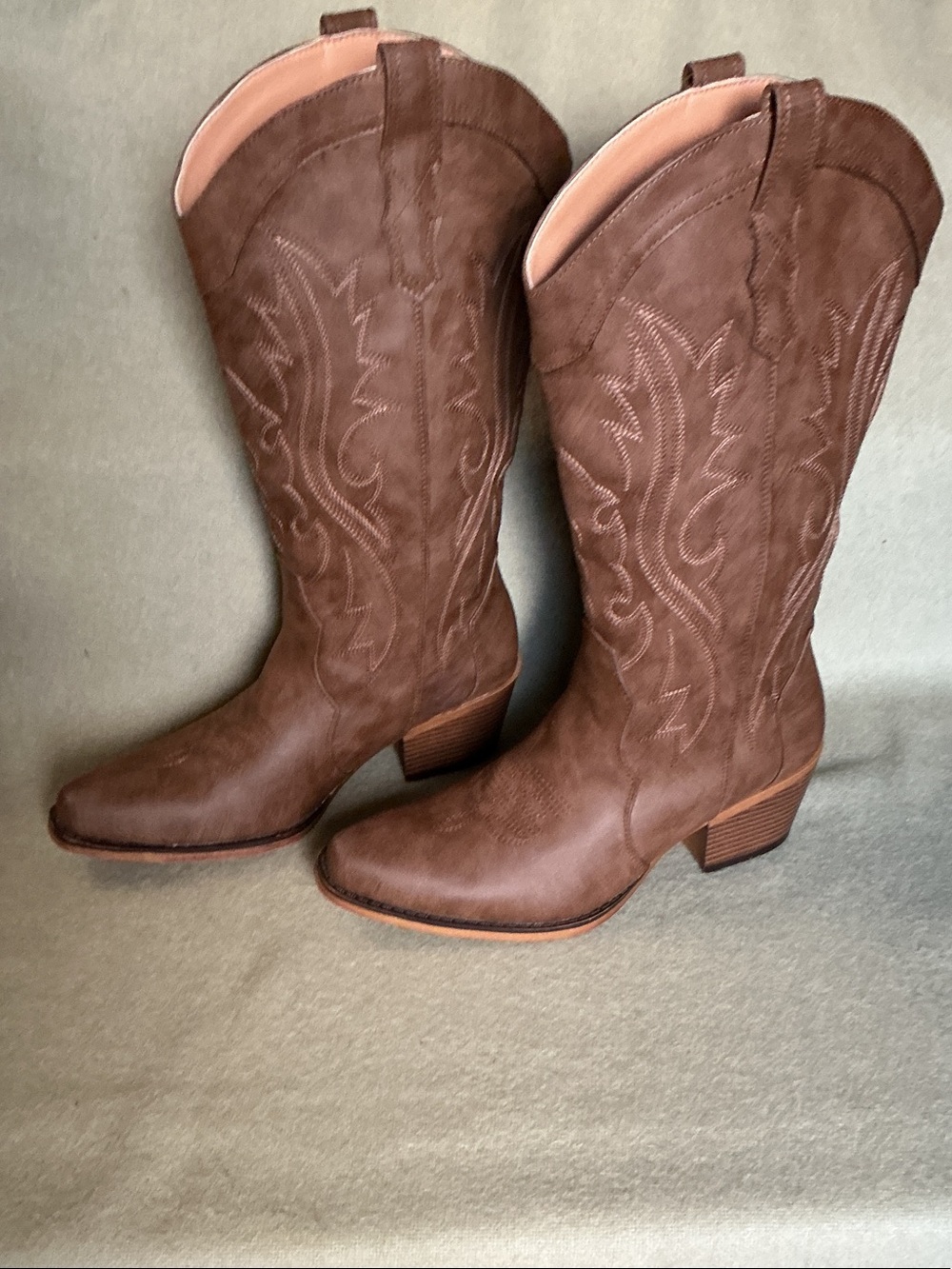 Women's Brown Mid-Calf Western Heeled Boots